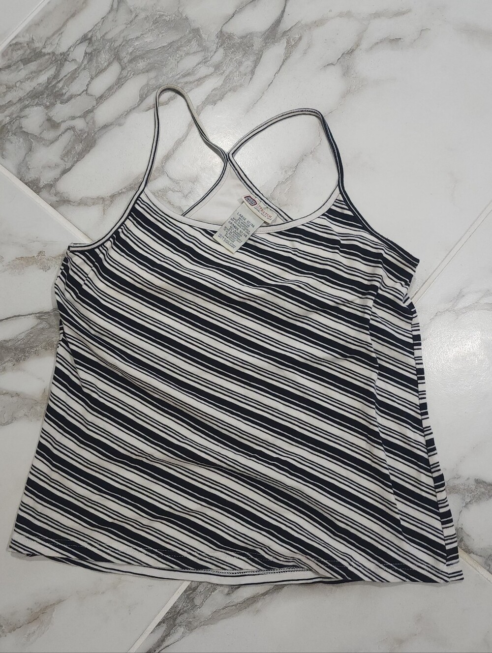 Y2k Striped Spaghetti Strap Tank Top - White & Black
